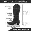 Tscoyuki Women’s Rhinestones Western Knee High Boots, Embroidery Pointed Toe Chunky Block Heel Cowboy Cowgirl Mid Calf Boots with Pull On Taps(Black)