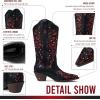 Tscoyuki Women’s Rhinestones Western Knee High Boots, Embroidery Pointed Toe Chunky Block Heel Cowboy Cowgirl Mid Calf Boots with Pull On Taps(Black# Red)