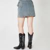 Tscoyuki Women’s Rhinestones Western Knee High Boots, Embroidery Pointed Toe Chunky Block Heel Cowboy Cowgirl Mid Calf Boots with Pull On Taps(Silver Black)
