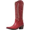 Tscoyuki Cowboy Boots for Women: Embroidered Western Knee High Boots Women – Pointed Toe Chunky Heel Cowgirl Tall Boots