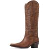 Tscoyuki Cowboy Boots for Women: Embroidered Western Knee High Boots Women – Pointed Toe Chunky Heel Cowgirl Tall Boots(Brown)
