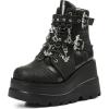 Tscoyuki Goth Platform Ankle Boots for Women – Bat Buckle Straps Rave Boots Zip Round Toe Combat Boots Womens Chunky Wedges High Heels Moto Booties(Black)
