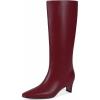 Tscoyuki Knee High Boots for Women Kitten Low Heel Square Toe Tall Boots Side Zipper Vegan Leather Heeled Long Fall Boots for Office Dating Party Work Trendy(Burgundy)