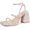Tscoyuki Platform Heels for Women Sparkly Rhinestone Strappy Heels Sandals Chunky Heel Ankle Strap Square Open Toe Y2K Dress Shoes for Wedding Party Evening Dance(Nude Rhinestones)