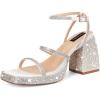 Tscoyuki Platform Heels for Women Sparkly Rhinestone Strappy Heels Sandals Chunky Heel Ankle Strap Square Open Toe Y2K Dress Shoes for Wedding Party Evening Dance(White Rhinestones)