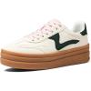 Tscoyuki Platform Women’s Fashion Sneakers Casual Spring Shoes Non Slip Lightweight Walking Shoes Lace-Up Thick Sole Chunky Tennis Shoe(Beige Green)