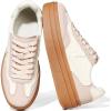 Tscoyuki Platform Women’s Fashion Sneakers Casual Spring Shoes Non Slip Lightweight Walking Shoes Lace-Up Thick Sole Chunky Tennis Shoe(Nude Pink)