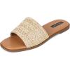 Tscoyuki Slides Sandals for Women Basic Slip On Flat Sandals Open Toe Comfort Beach Sandals Slippers for Casual Dressy Summer(Apricot Raffia)