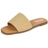 Tscoyuki Slides Sandals for Women Basic Slip On Flat Sandals Open Toe Comfort Beach Sandals Slippers for Casual Dressy Summer(Tan Raffia)