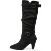 Tscoyuki Slouchy Knee High Boots Women Fall Boots for Women 2024 Buckle Strap Kitten Heel Suede Winter Boots Long Tall Dress Boots(Black Suede)
