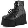 Tscoyuki Studs Platform Boots for Women Goth Rave Boots Round Toe Chunky Wedge Heel Combat Ankle Boot w/Side Zip Buckle Booties for Concert(Black 2)