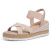 Tscoyuki Wedge Sandals for Women, Comfortable Slip On Open Toe Wedges Heels Dressy Elastic Ankle Strap Espadrilles Sandals(Nude)