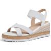 Tscoyuki Wedge Sandals for Women, Comfortable Slip On Open Toe Wedges Heels Dressy Elastic Ankle Strap Espadrilles Sandals(White)