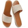 Tscoyuki Womens Flat Sandals Dressy Summer Slip On Resort Womens Sandals Raffia Beach Sandals Open Toe Espadrille Slides(Apricot)