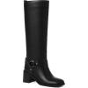 Tscoyuki Women’s Knee High Boots, Chunky Heel Square Toe Tall Boots for Women Wide Calf Slip On Motorcycle Riding Boots(Black)