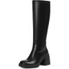Tscoyuki Women’s Knee High Boots, Square Toe Platform Boots – Half Zipper Chunky Heel Tall Boots for Women(Black)