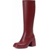 Tscoyuki Women’s Knee High Boots, Square Toe Platform Boots – Half Zipper Chunky Heel Tall Boots for Women(Burgundy)