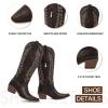 Tscoyuki Womens Cowboy Boots | Knee High Western Cowgirl Boots, Comfortable Chunky Heel, Classic Embroidery, Pointed Toe, Side Zipper & Pull On Tabs for Concert, Rodeo & Country Festival(Vintage Dark Chocolate Brown)