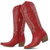 Tscoyuki Womens Cowboy Boots | Knee High Western Cowgirl Boots, Comfortable Chunky Heel, Classic Embroidery, Pointed Toe, Side Zipper & Pull On Tabs for Concert, Rodeo & Country Festival(Red)