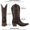 Tscoyuki Cowboy Boots for Women | Cowgirl Boots with Chunky Heel, Pull On Tabs, Vintage Snip Toe Embroidery, Western-Inspired Mid Calf Boots(Vintage Dark Chocolate Brown)