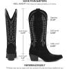 Tscoyuki Cowboy Boots for Women: Embroidered Western Knee High Boots Women – Pointed Toe Chunky Heel Cowgirl Tall Boots(Black Suede)