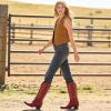 Tscoyuki Cowboy Boots for Women: Embroidered Western Knee High Boots Women – Pointed Toe Chunky Heel Cowgirl Tall Boots(Red Zipper)