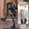 Tscoyuki Platform Ankle Boots for Women Chunky High Heel Booties Goth Round Toe Combat Boots Women Lace Up Motorcycle Wedges(Black 1)