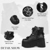 Tscoyuki Platform Ankle Boots for Women Chunky High Heel Booties Goth Round Toe Combat Boots Women Lace Up Motorcycle Wedges(Black 1)