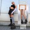 Tscoyuki Platform Ankle Boots for Women Chunky High Heel Booties Goth Round Toe Combat Boots Women Lace Up Motorcycle Wedges(Black 2)