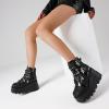 Tscoyuki Platform Ankle Boots for Women Chunky High Heel Booties Goth Round Toe Combat Boots Women Lace Up Motorcycle Wedges(Black)