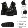 Tscoyuki Platform Ankle Boots for Women Chunky High Heel Booties Goth Round Toe Combat Boots Women Lace Up Motorcycle Wedges(Black)