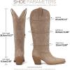 Tscoyuki Cowboy Boots for Women Comfortable Cowgirl Boots Knee High Western Tall Boots with Vintage Embroidery, Chunky Heel, Side Zipper, Snip Toe, Pull On Taps(Camel Suede)