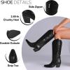 Tscoyuki Cowboy Boots for Women Comfortable Cowgirl Boots Knee High Western Tall Boots with Vintage Embroidery, Chunky Heel, Side Zipper, Snip Toe, Pull On Taps(Black)