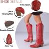 Tscoyuki Cowboy Boots for Women Comfortable Cowgirl Boots Knee High Western Tall Boots with Vintage Embroidery, Chunky Heel, Side Zipper, Snip Toe, Pull On Taps(Red)