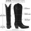 Tscoyuki Cowboy Boots for Women Comfortable Cowgirl Boots Knee High Western Tall Boots with Vintage Embroidery, Chunky Heel, Side Zipper, Snip Toe, Pull On Taps(Black)