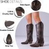 Tscoyuki Cowboy Boots for Women Comfortable Cowgirl Boots Knee High Western Tall Boots with Vintage Embroidery, Chunky Heel, Side Zipper, Snip Toe, Pull On Taps(Dark Brown)