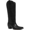 Tscoyuki Cowboy Boots for Women Comfortable Cowgirl Boots Knee High Western Tall Boots with Vintage Embroidery, Chunky Heel, Side Zipper, Snip Toe, Pull On Taps(Black)