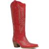 Tscoyuki Cowboy Boots for Women Comfortable Cowgirl Boots Knee High Western Tall Boots with Vintage Embroidery, Chunky Heel, Side Zipper, Snip Toe, Pull On Taps(Red)